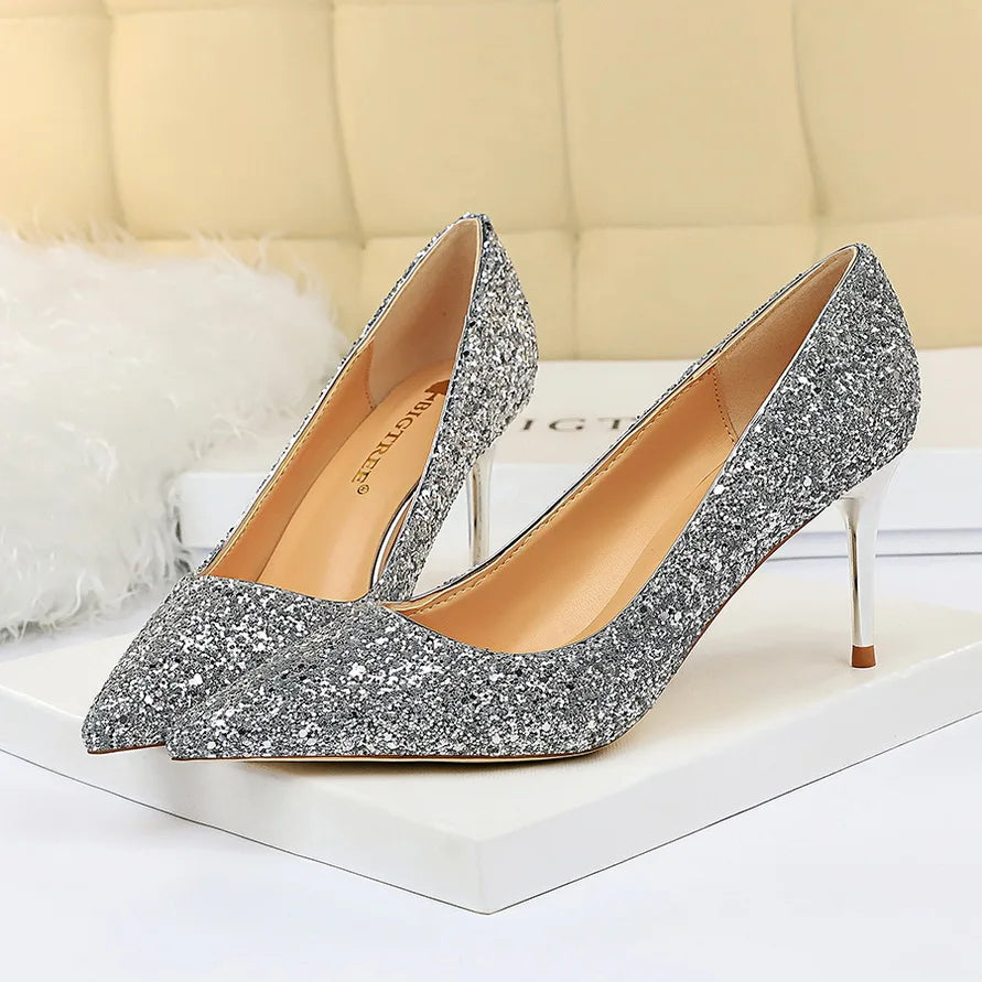 Women 7cm 9.5cm High Heels Bling Pumps Sparkly Heels