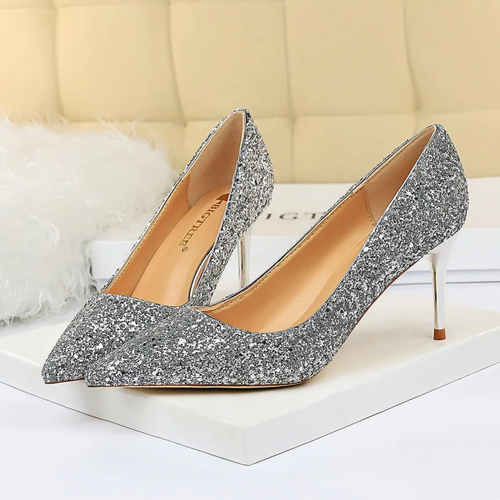 Women 7cm 9.5cm High Heels Bling Pumps Sparkly Heels