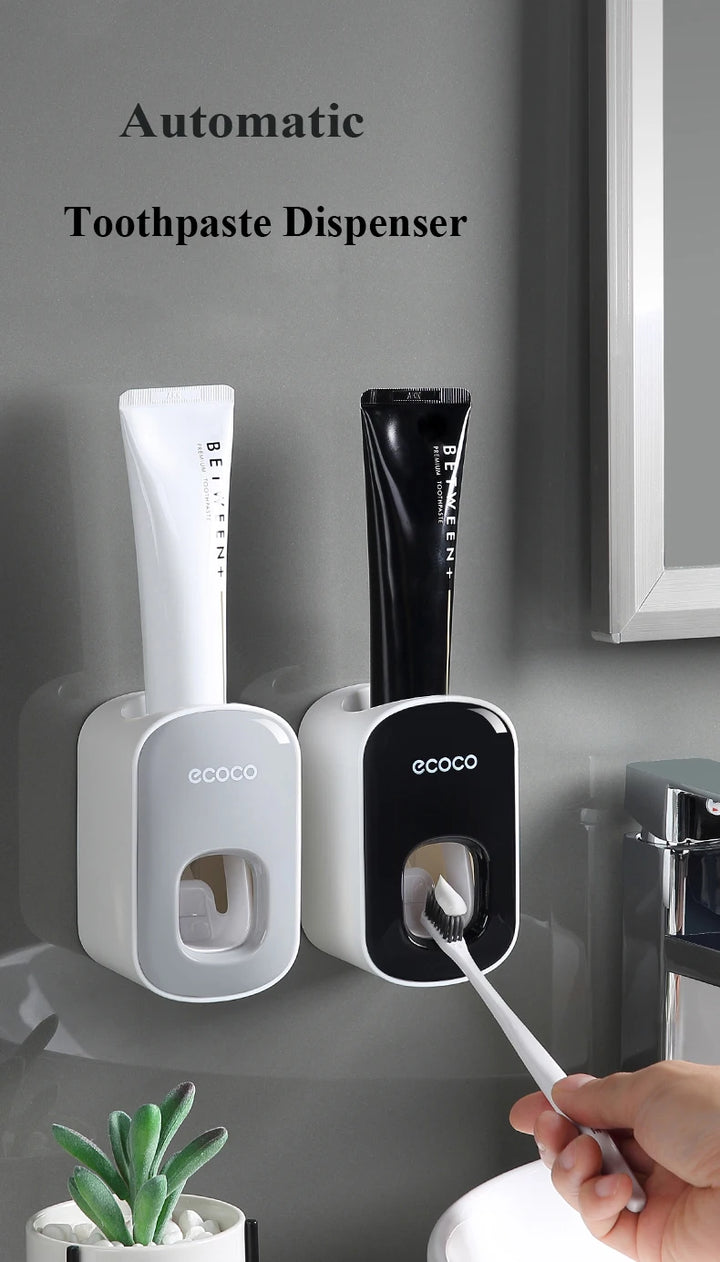 ecoco  Wall Mount Automatic Toothpaste Dispenser Bathroom Toothpaste Squeezer Dispenser Toothbrush Holder bathroom accessories