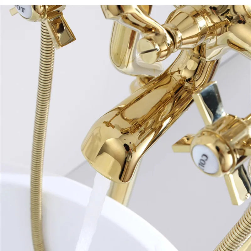 Bathtub Faucet Set Floor Decked Bathroom Classical Top High Quality Gold American Style Ceramic Handle Shower Faucet