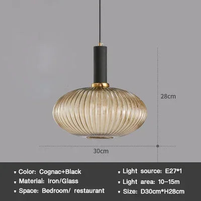 DINDALLED Striped Glass Pendant Light Nordic Vintage Chandelier for Dining Kitchen Island Hanging Lamp Lighting Decor