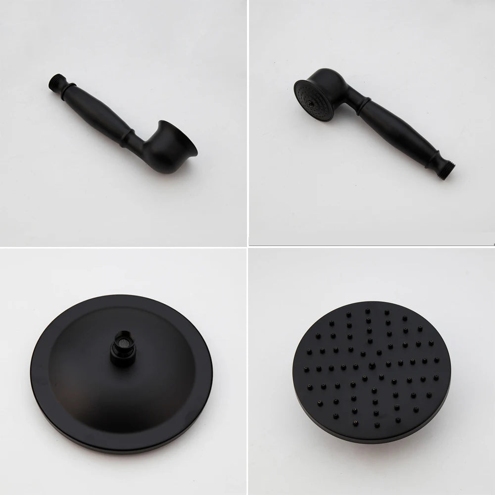 KEMAIDI Bathroom Black Shower Set Wall Mounted 8" Rainfall Shower Faucet 3-functions 2 Cross Handles Solid Brass Shower Fixtures