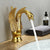 Golden Basin Faucet Deck Mount Sink Short Faucets Swan Shape Single Handle Sink Hot Cold Water Mixer Tap