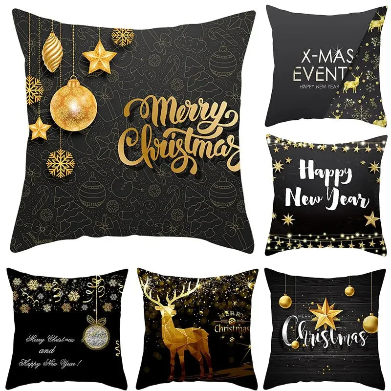 1pcs/set Christmas Black Gold Cushion Cover Merry Christmas Decorations for Home