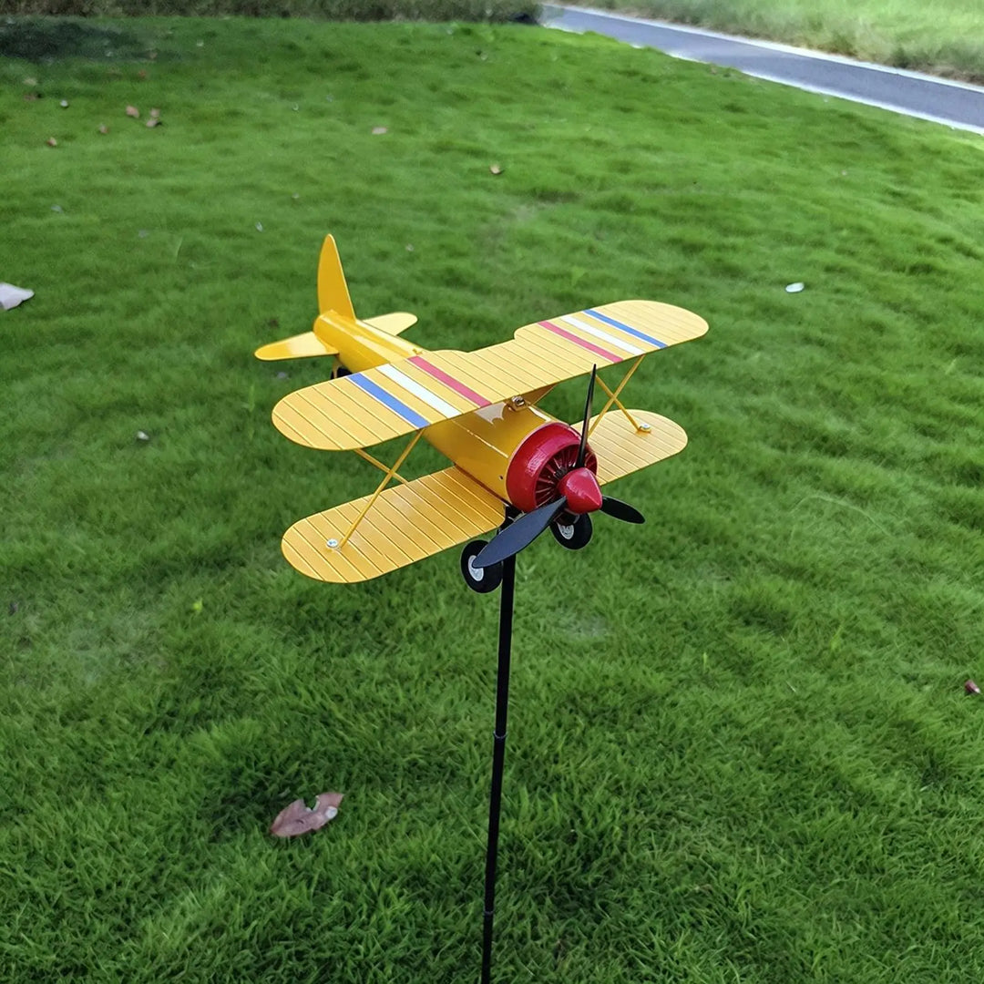 Airplane Weathervane Metal Windmill Wind Measuring Tool Airplane Wind Spinner for Lawn Courtyard Outdoor Patio Deck Backyard