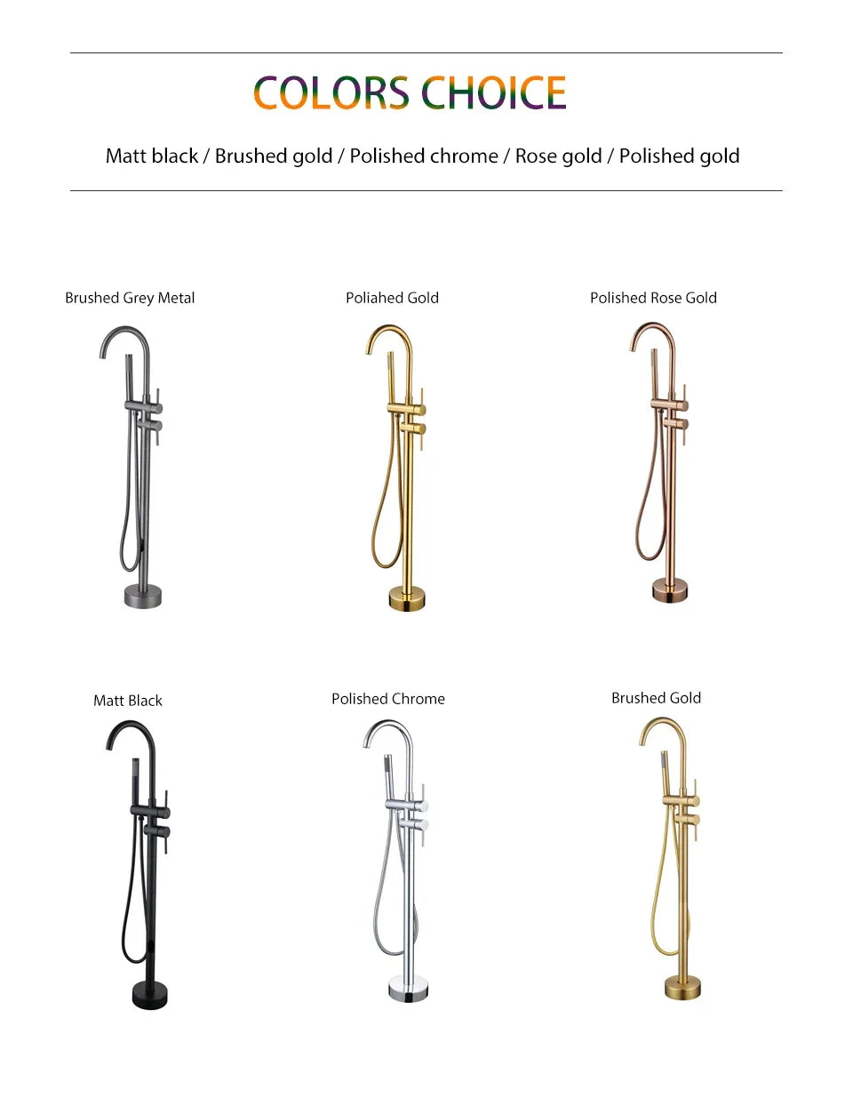 Rose Gold/Brushed Grey Floor Mount Bathtub Faucet Bathroom Bath Water Mixer Tap Faucets Double Handles with Hand Shower Brass