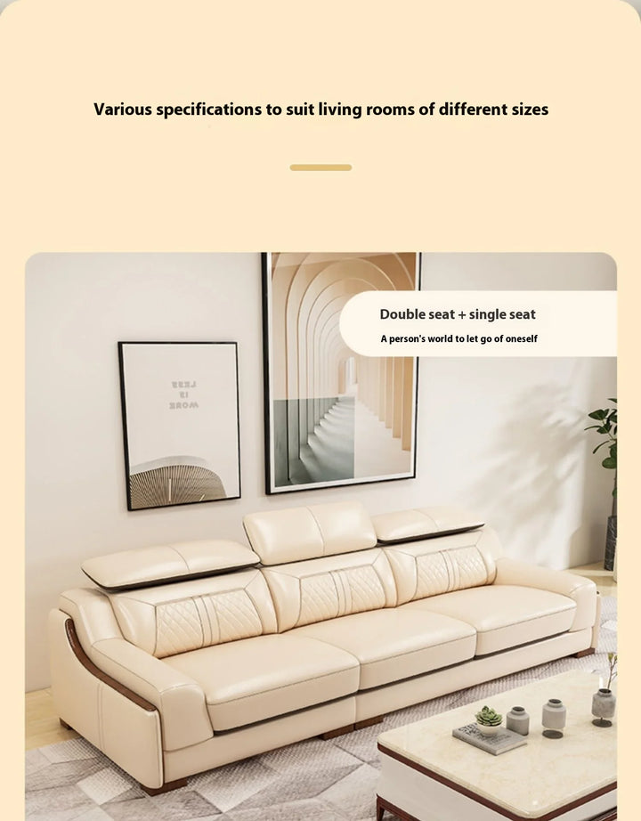 Stylish Italian Genuine Leather Sofa for Living Room with Cup Holder, USB, Adjustable Headrests & Bluetooth Speaker - Lazy Sofa