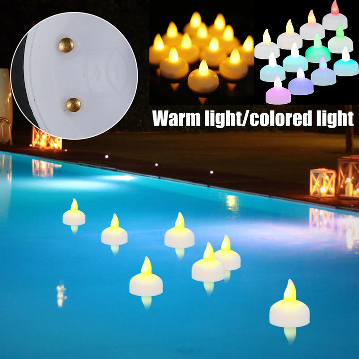 24/12Pcs Flickering Flameless LED Candles Light Lamp Waterproof Floating On Water LED Tea Light Battery Operated For Pool Spa