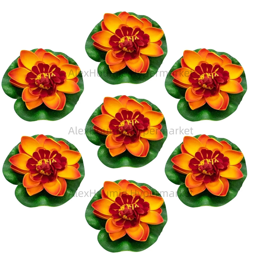 7 PCS Artificial Floating Foam Lotus Flower with Water Lily Pad Lifelike Ornament Perfect for Home Garden Pond Decor Decorations