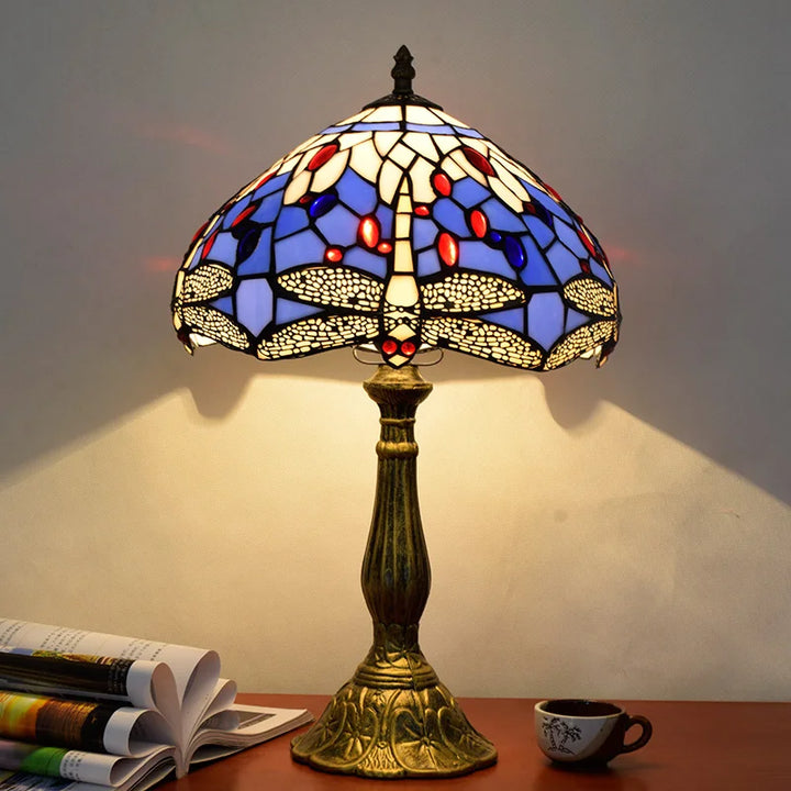 Turkish Table Lamp Tiffany Stained Glass with Dragonflys Vintage Desk Lamp Mediterranean Deco Lighting