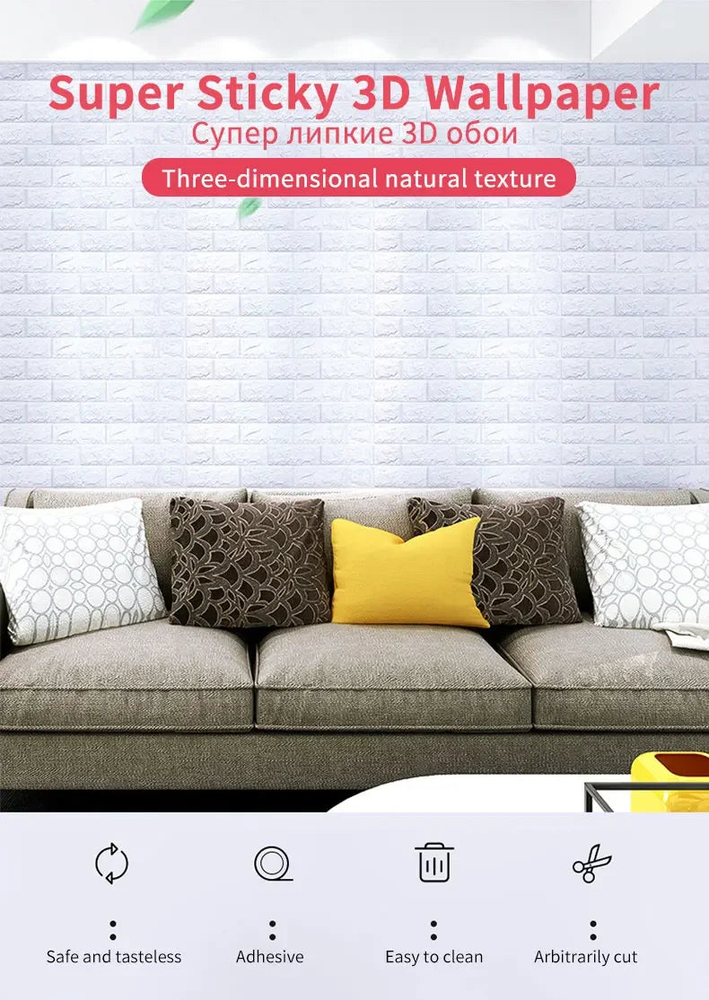 20pcs 35m*38.5cm 3DWall Sticker Solid Color Faux Brick Bedroom Home Decor Waterproof Self Adhesive DIY Living Room Wallpaper