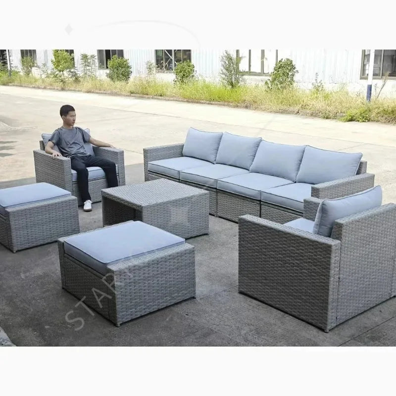 Outdoor Garden Pe Rattan Wicker Sofa Furniture Set Of 9 Pieces