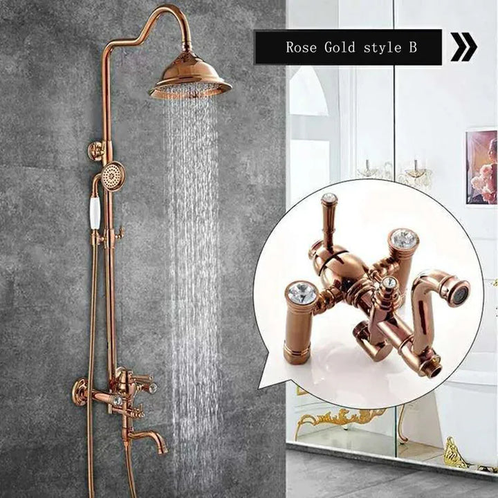 KEMAIDI Solid Brass Bathroom Shower Set Golen Plated Rainfall Shower Systerm Bath Shower Faucet Mixer 3 in 1 Wall Mounted Shower