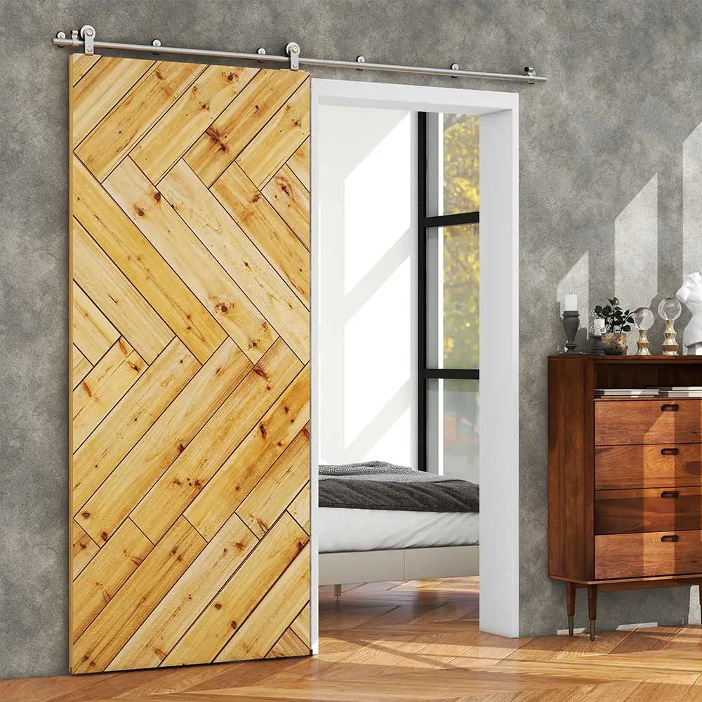 CCJH Sliding Door System Stainless Steel Suitable for Single Door T Type Roller Hanger Barn Door Hardware Kit  6FT/5.5FT
