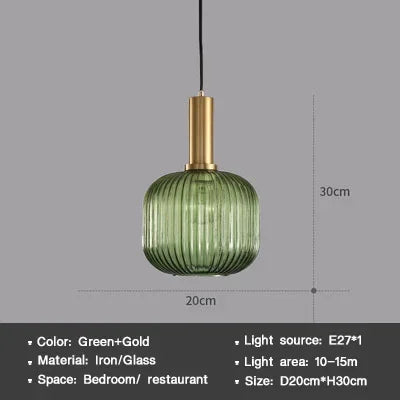 DINDALLED Striped Glass Pendant Light Nordic Vintage Chandelier for Dining Kitchen Island Hanging Lamp Lighting Decor