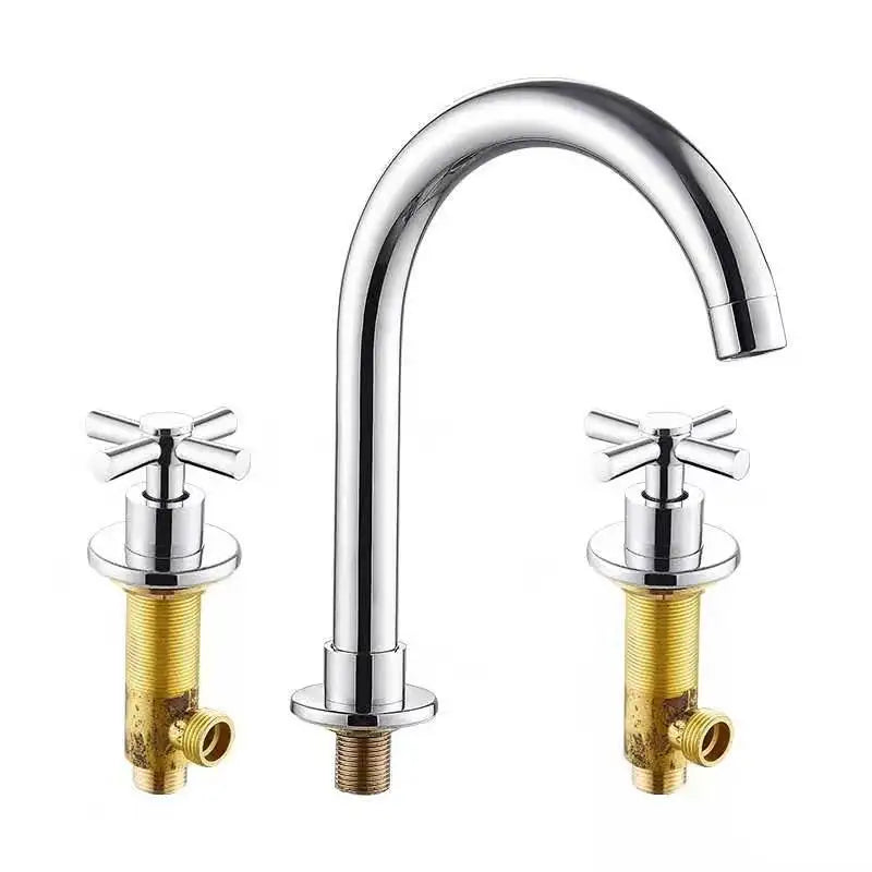 BECOLA Black Basin Faucets Brass Polished Chrome Deck Mounted Bathroom Sink Faucets 3 Hole Double Handle Hot And Cold Water Tap