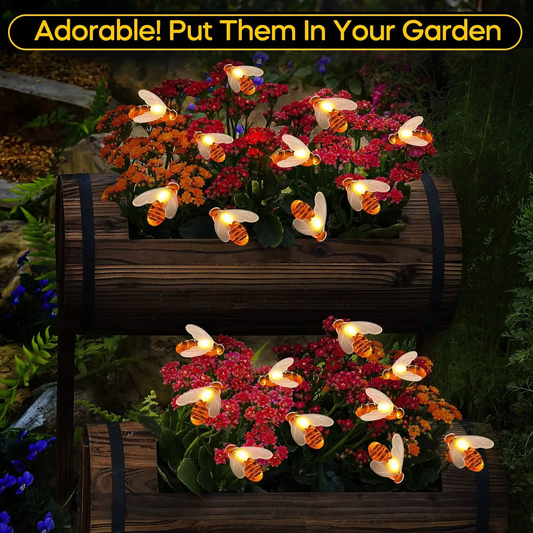 Solar Bee LED String Lights Outdoor Holiday Party Lighting Night Lamp for Garden