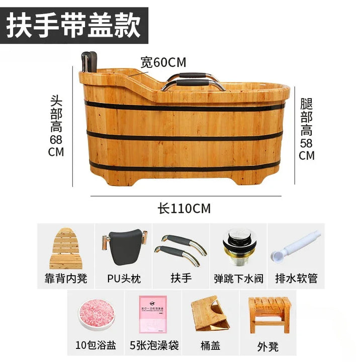 Portable Bathtubs Wooden Barrel Sweat Steaming with Cover Home Full Body Adult Bath Barrel Adult Home Beauty Salon Bath Tub