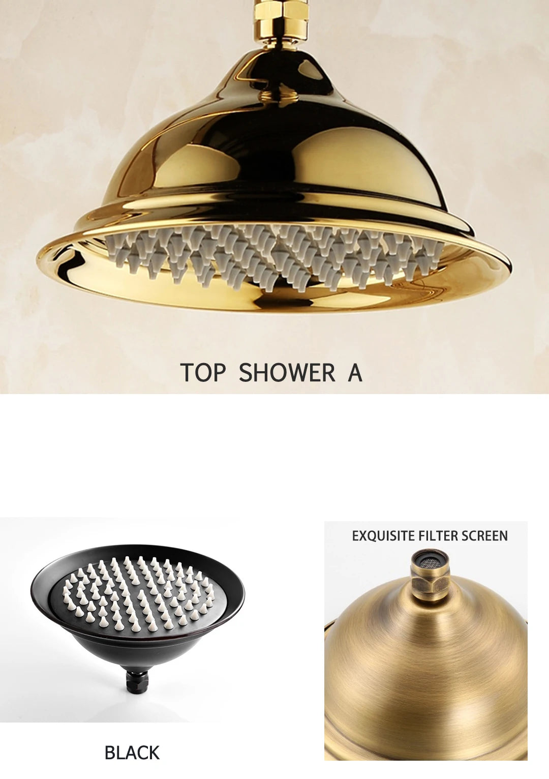 Brass Golden Rainfall Shower Head Rose Gold Handheld Shower Bathroom