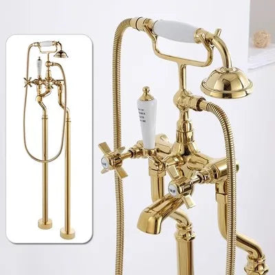 Bathtub Faucet Set Floor Decked Bathroom Classical Top High Quality Gold American Style Ceramic Handle Shower Faucet