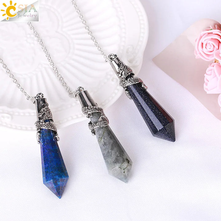 CSJA Dragon Crystals Pendulums for Dowsing Natural Stone Quartz Pendant Divination Pendulum 12 Faceted Balancing Pendulo H024