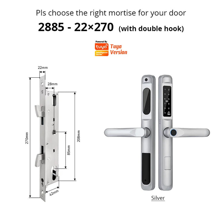 Tuya WiFi App waterproof Smart Door Lock Aluminum Biometric lock fingerprint door handle Digital Keyless lock for Glass Sliding