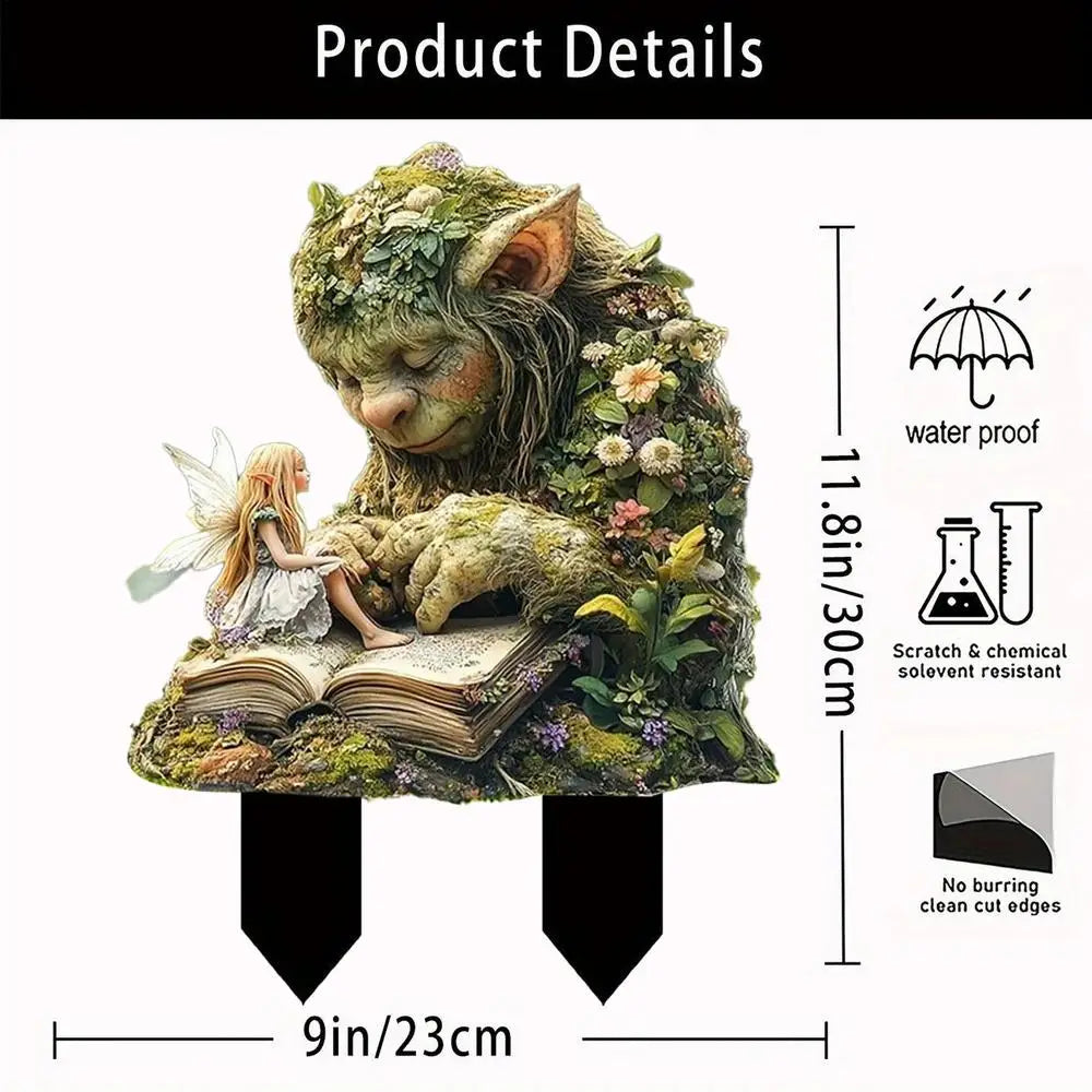 Tree Elfs Garden Stake Fairy Garden Stake Decoration Acrylic Yard Sign 2D Flat Spring Lawn Signs Garden Yard Lawn Decoration
