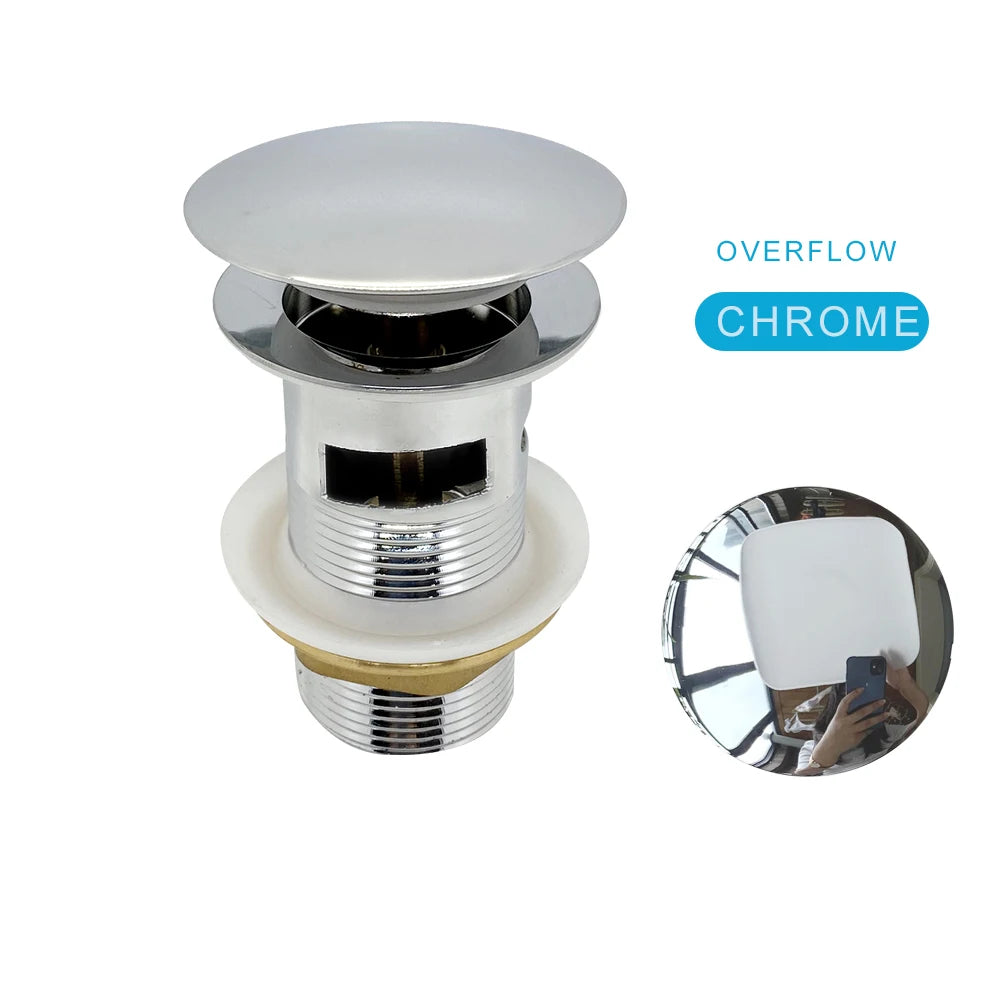 Bathroom Push Down Pop-Up Drain Sink Waste Stopper Valve Chrome Body with Color Lid Washbasin Water Head Deodorization Stopper