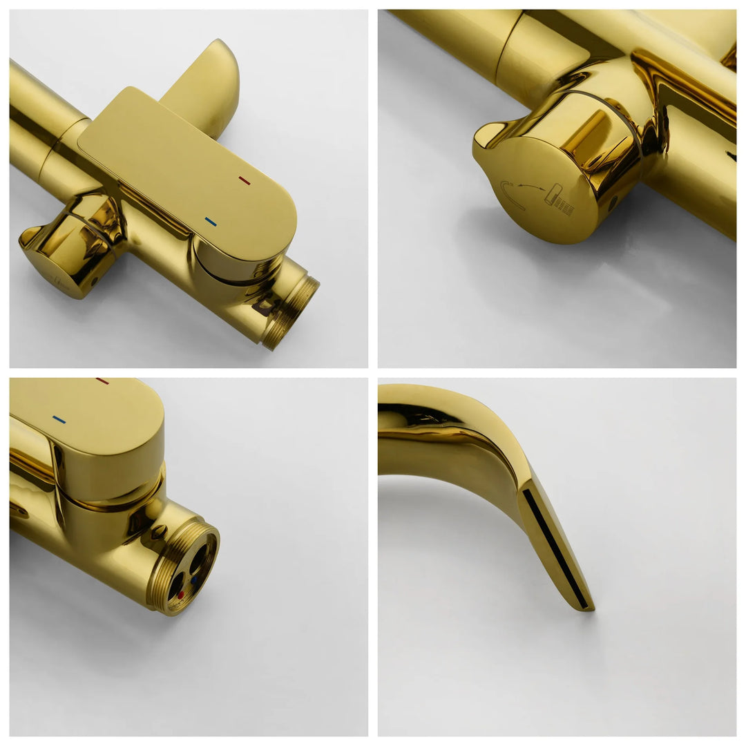 Floor Stand Waterfall Bathtub Faucet Solid Brass Bathroom Bathtub Water Mixer with Hand Shower in Brushed Rose Gold, Black, Gold