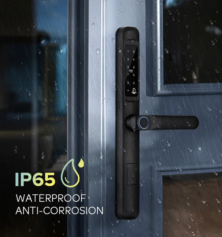 Tuya WiFi App waterproof Smart Door Lock Aluminum Biometric lock fingerprint door handle Digital Keyless lock for Glass Sliding