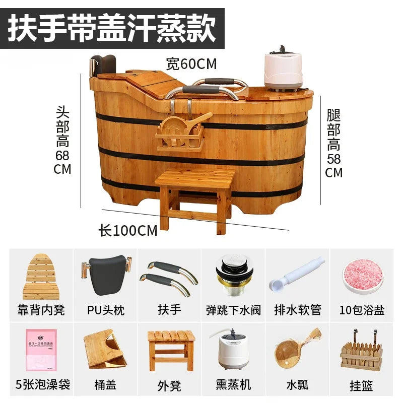 Portable Bathtubs Wooden Barrel Sweat Steaming with Cover Home Full Body Adult Bath Barrel Adult Home Beauty Salon Bath Tub