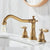 Basin Faucet Brass Gold Widespread Bathroom  Antique Sink  3 Hole Hot And Cold Water  Tap Pop Up