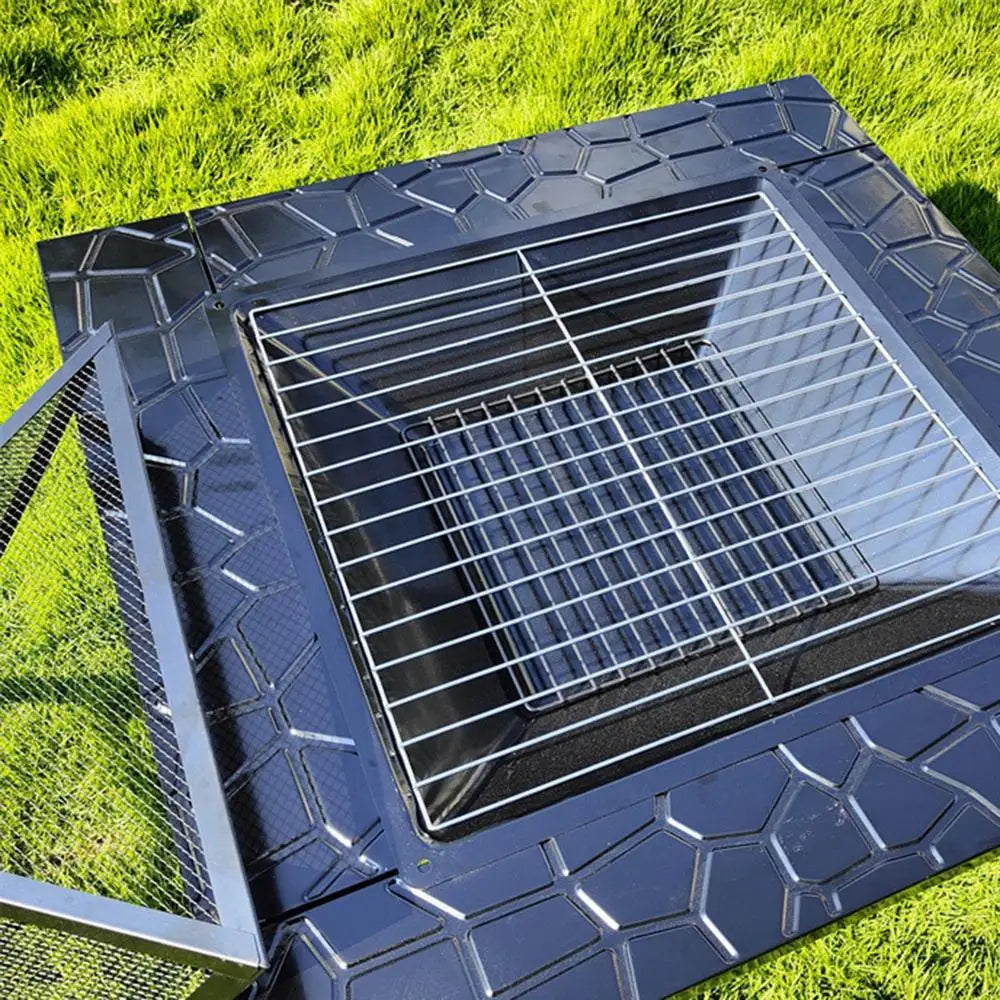 Camping Square Fire Pits Firewood Stove BBQ Grilling Winter Heating Stove Outdoor Charcoal Heating Brazier Fire Pit Wood Burner