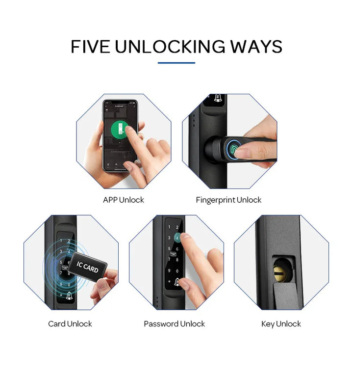 Tuya WiFi App waterproof Smart Door Lock Aluminum Biometric lock fingerprint door handle Digital Keyless lock for Glass Sliding