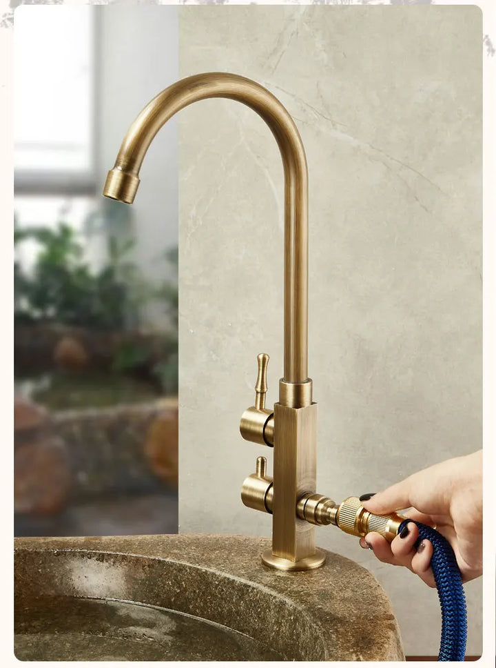 Outdoor Antifreeze Faucet Antique Brass Balcony Wash Basin Single Cooling Faucet Vanity 360°Swivel Rotate Spout Only Cold Tap