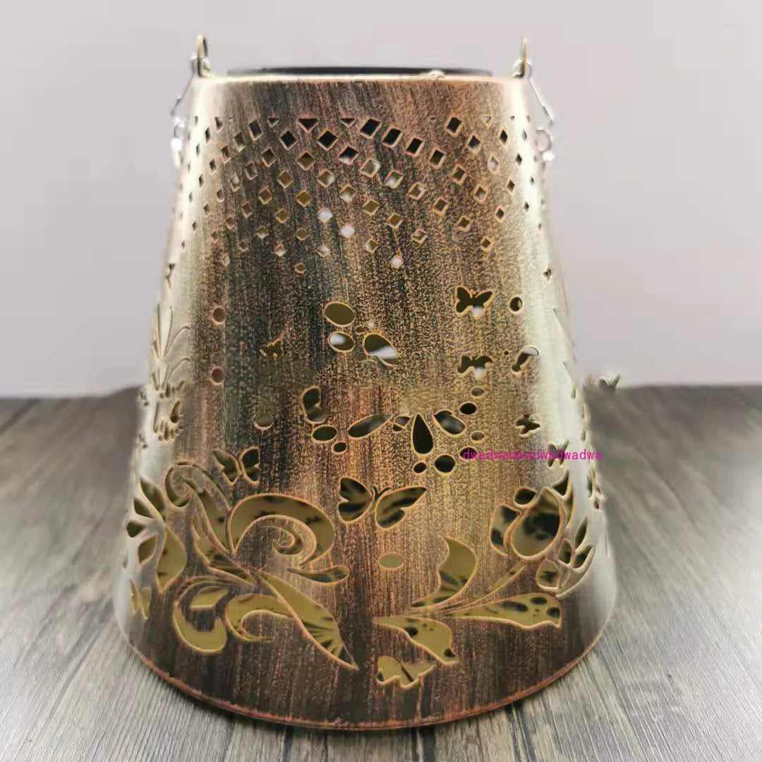 New solar butterfly projection light wrought iron hollow lantern garden atmosphere decorative light