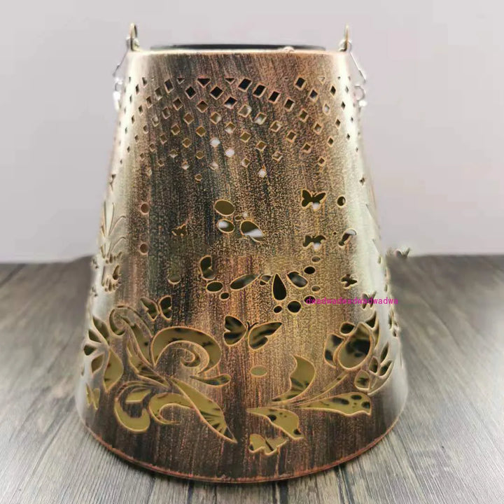 New solar butterfly projection light wrought iron hollow lantern garden atmosphere decorative light