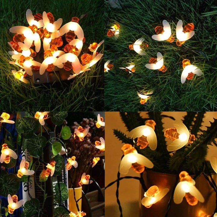 Solar Bee LED String Lights Outdoor Holiday Party Lighting Night Lamp for Garden