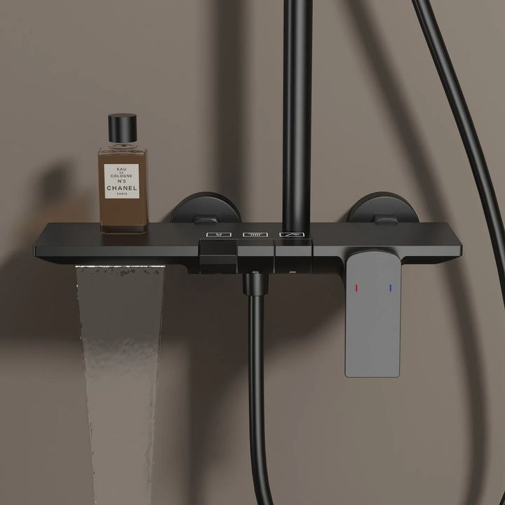 Brushed Rose Gold Piano Bathroom Shower Set Brass Hot Cold Bathroom Mixer Faucet Rain Shower Head Hot Cold Piano Shower System