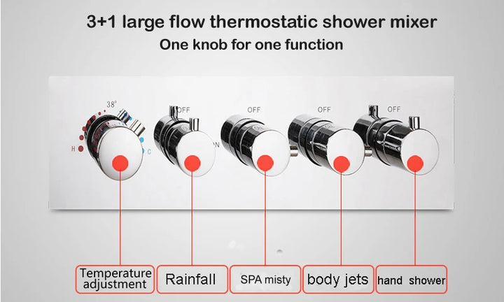 hm Modern LED Shower Set 20Inch Ceiling Mist Rainfall Shower Head System Bathroom Thermostatic Shower Faucets Massage Body Jets