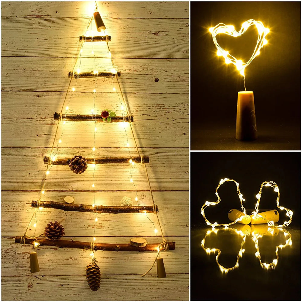 10PCS 2M LED Cork Wine Bottle Fairy Lights AA Battery Copper Wire String Lights Christmas Decoration Garland For Party Wedding