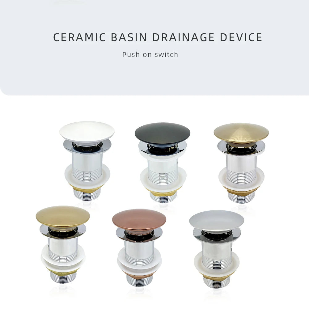 Bathroom Push Down Pop-Up Drain Sink Waste Stopper Valve Chrome Body with Color Lid Washbasin Water Head Deodorization Stopper