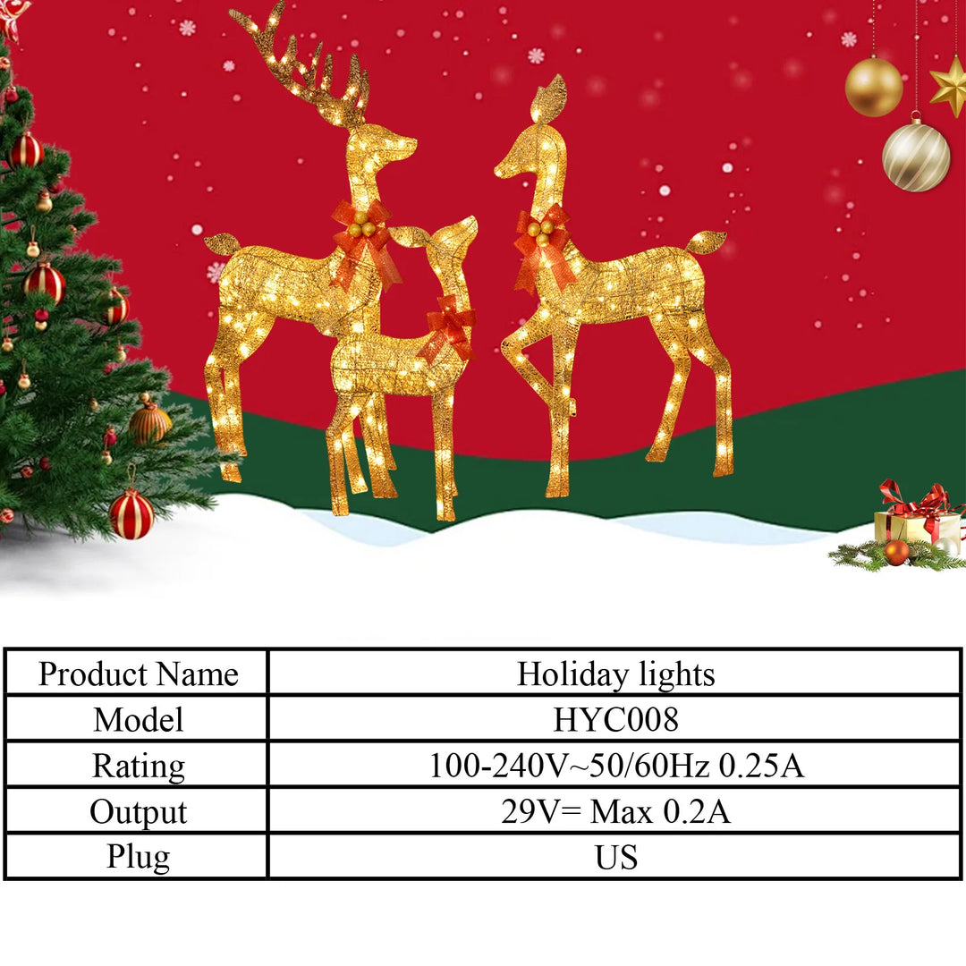 3D 3-Piece Outdoor atmosphere lighting fixtures Yard Holiday Lighted Reindeer Outside Indoor Home Lawn Garden 210 Led Lights