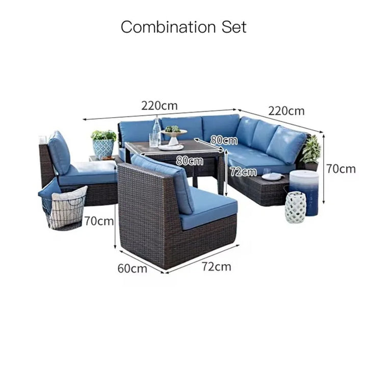 Modern Outdoor Rattan Lounge Set, Weatherproof PE Wicker Sofa & Coffee Table for Sales Office Display, Courtyard Garden