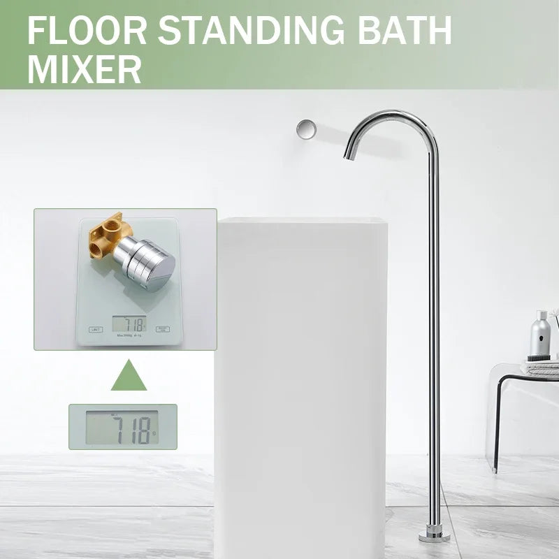 Floor Standing Bathtub Faucet Brass Body Hot Cold Mixer with Handle Rose Gold Independent Faucet Chrome Grey Black