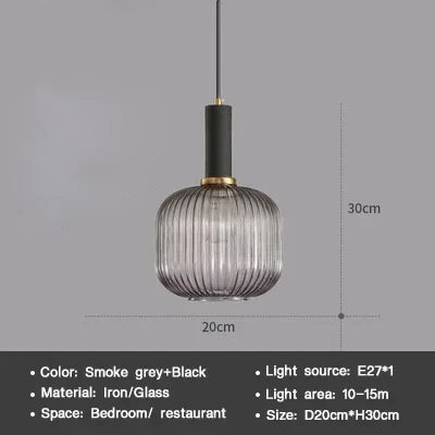 DINDALLED Striped Glass Pendant Light Nordic Vintage Chandelier for Dining Kitchen Island Hanging Lamp Lighting Decor