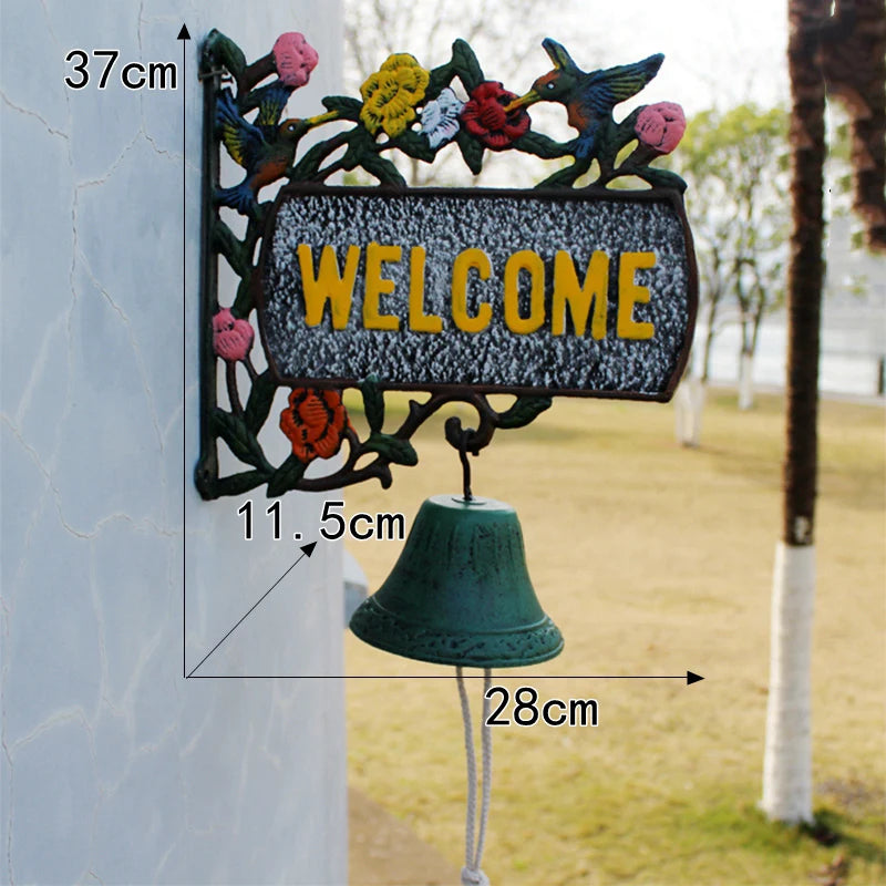 Nordic Rural Retro Welcome Double-sided Listing Doorbell Welcome Cast Iron Wrought Iron Doorbell Hand Bell