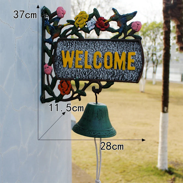 Nordic Rural Retro Welcome Double-sided Listing Doorbell Welcome Cast Iron Wrought Iron Doorbell Hand Bell