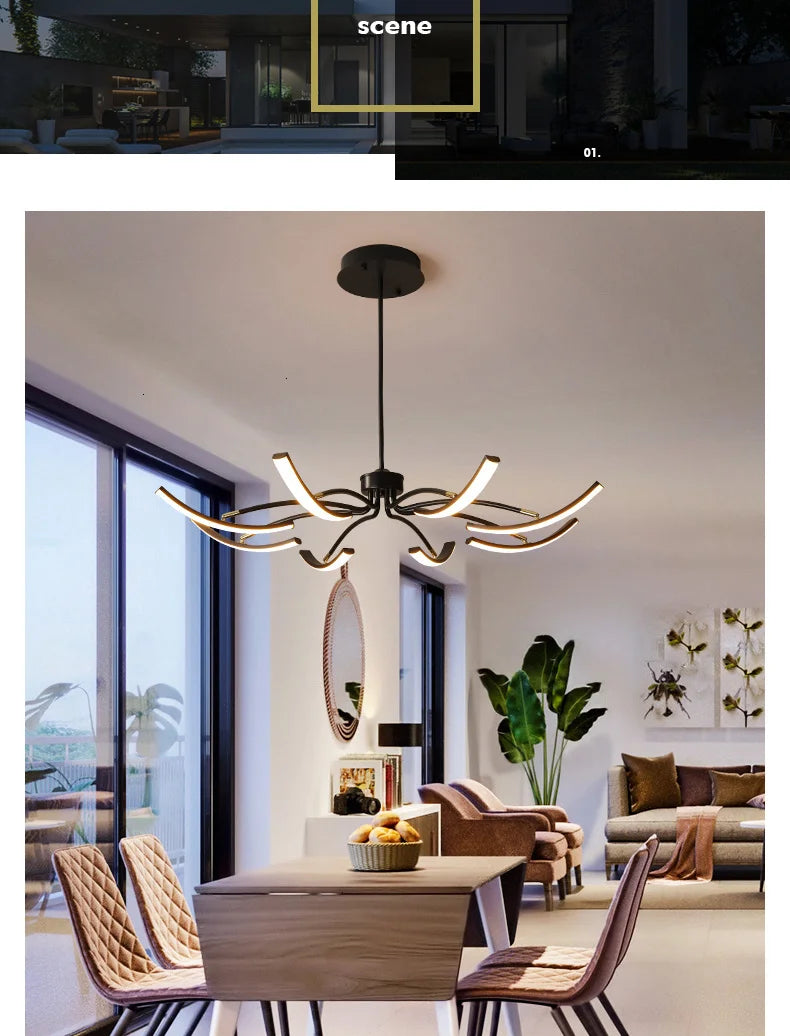 NEO Gleam Black/Gold DIY Modern led Chandelier bedroom study Living Room Suspension luminaire Hanging Chandeliers