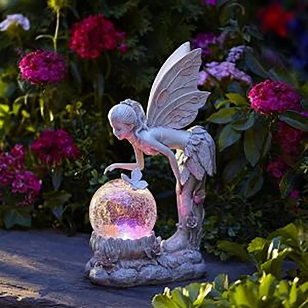 The FARCENT decorative garden crystal ball girl resin statue comes with a built-in solar lamp and is an exquisite handicraft.